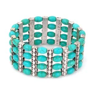 SILVER TURQUOISE BEADS STRETCH BRACELET #HNB89297SXTQ (SE12)