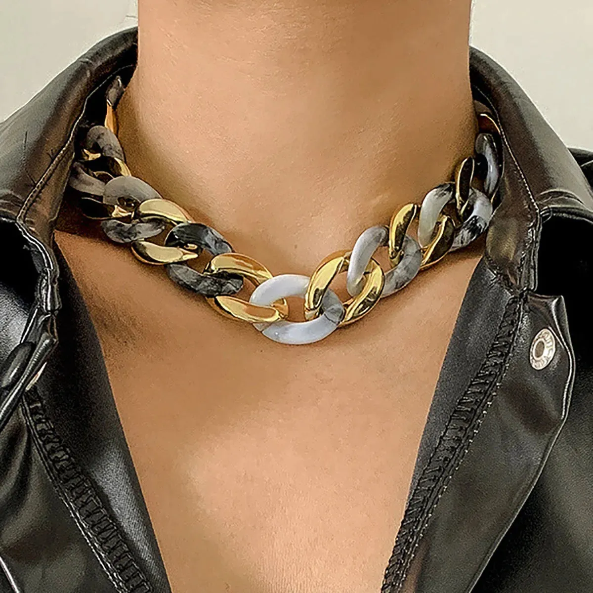 Simple Exaggerated Necklace Lady Hip Hop Distorted Thick CCB Chain Creative Necklaces Fashion Glamour Girl Jewelry Gift