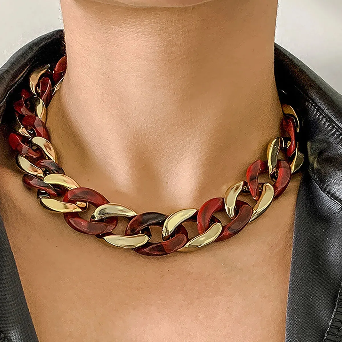 Simple Exaggerated Necklace Lady Hip Hop Distorted Thick CCB Chain Creative Necklaces Fashion Glamour Girl Jewelry Gift