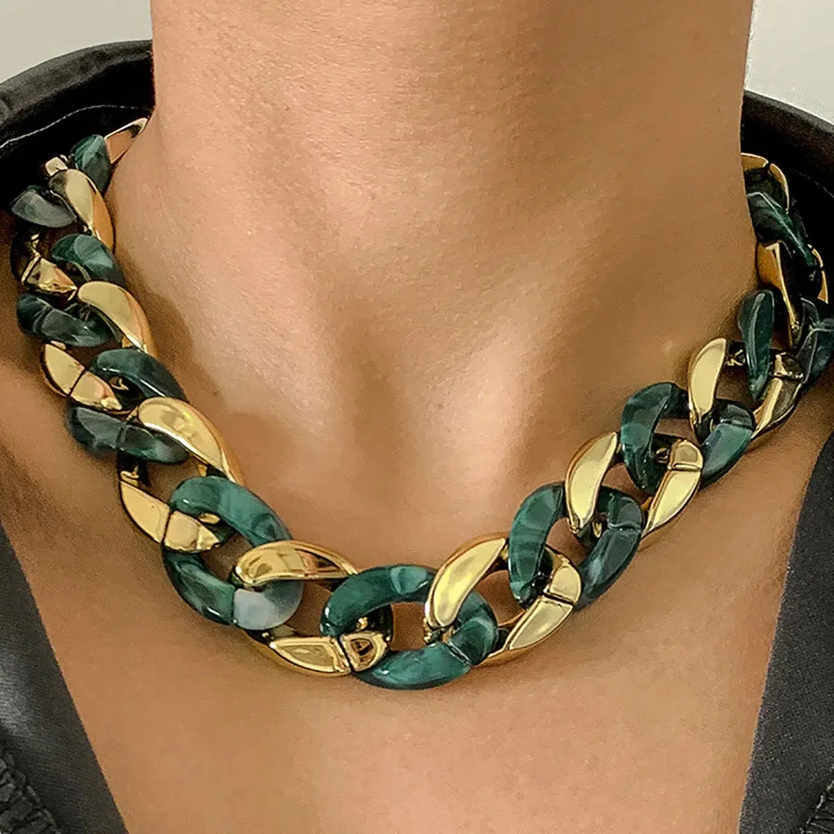 Simple Exaggerated Necklace Lady Hip Hop Distorted Thick CCB Chain Creative Necklaces Fashion Glamour Girl Jewelry Gift