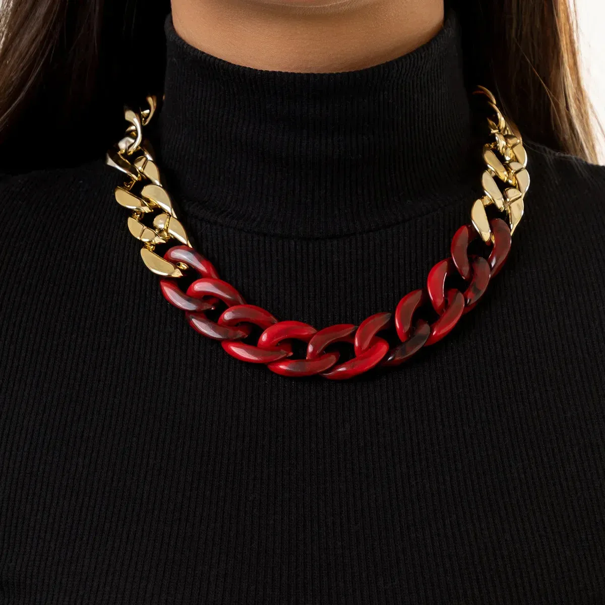 Simple Exaggerated Necklace Lady Hip Hop Distorted Thick CCB Chain Creative Necklaces Fashion Glamour Girl Jewelry Gift