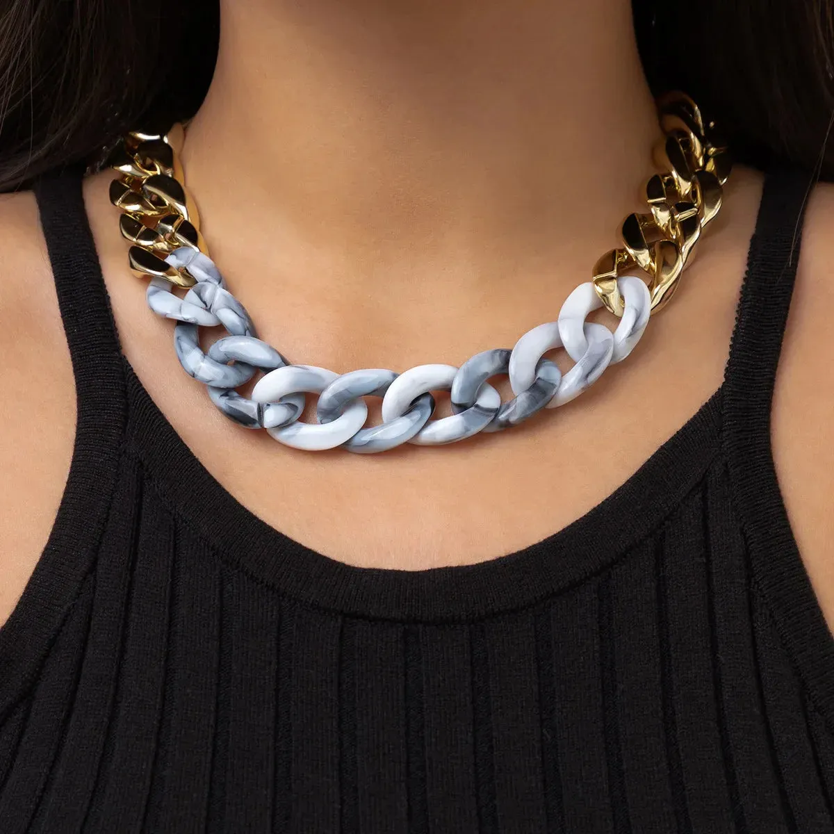Simple Exaggerated Necklace Lady Hip Hop Distorted Thick CCB Chain Creative Necklaces Fashion Glamour Girl Jewelry Gift