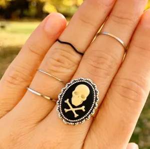 Skull and Crossbones Cameo Ring / Silver Adjustable Band
