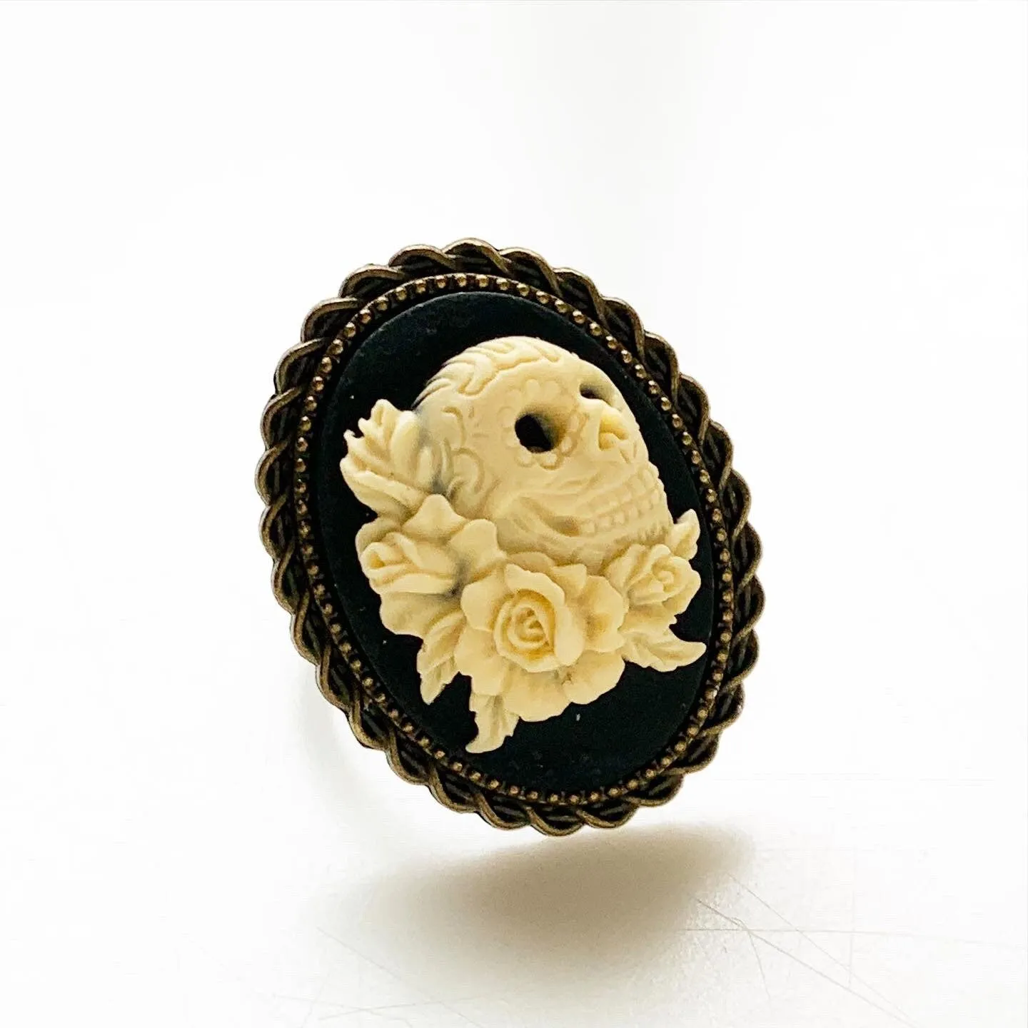 Skull and Roses Cameo Ring - Adjustable Band