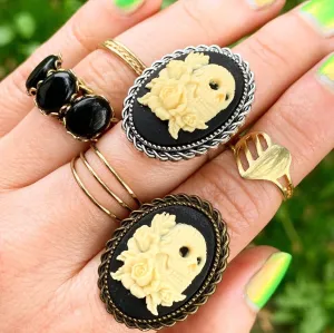 Skull and Roses Cameo Ring - Adjustable Band