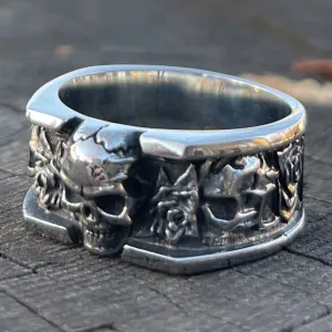 Skull Band Ring w/Roses (#054)