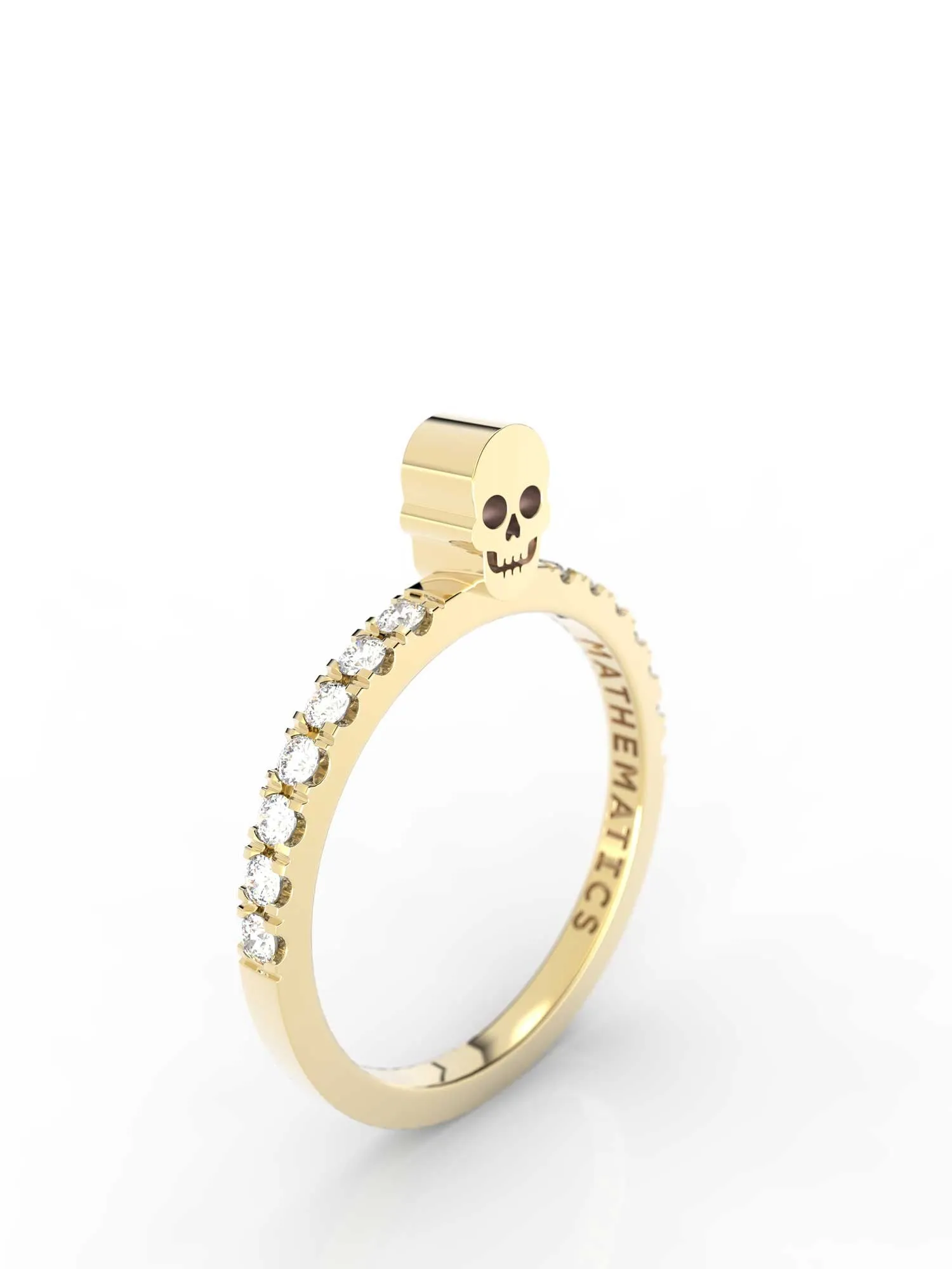 SKULL RING WHITE & BLACK DIAMOND PAVE 14k YELLOW GOLD