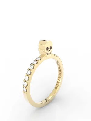 SKULL RING WHITE & BLACK DIAMOND PAVE 14k YELLOW GOLD