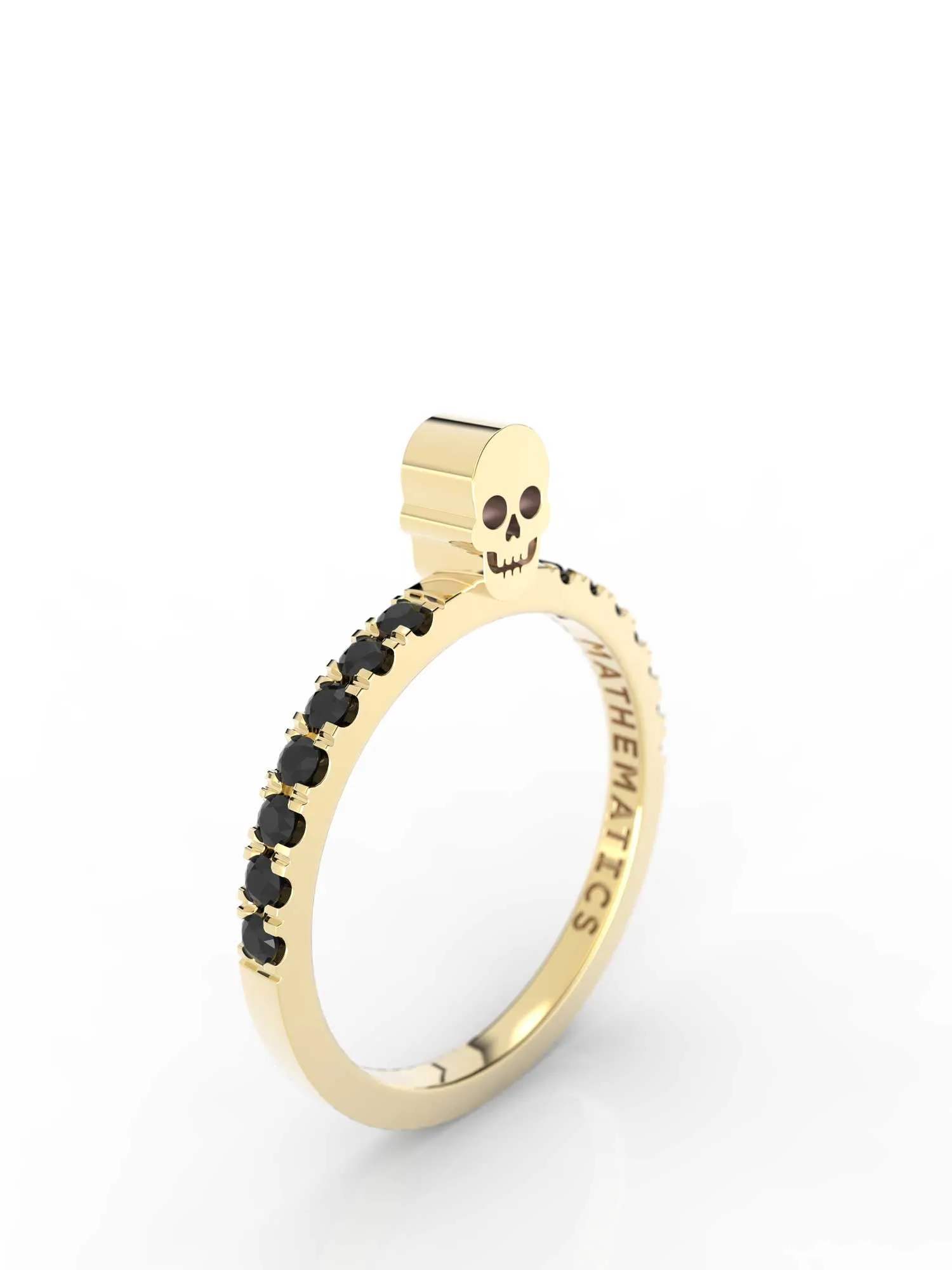 SKULL RING WHITE & BLACK DIAMOND PAVE 14k YELLOW GOLD