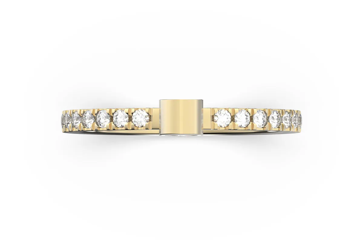 SKULL RING WHITE & BLACK DIAMOND PAVE 14k YELLOW GOLD