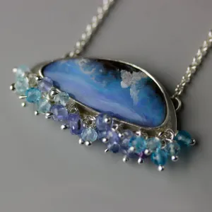 SOLD  Blue Skies and Fluffy Clouds Boulder Opal with Fringe