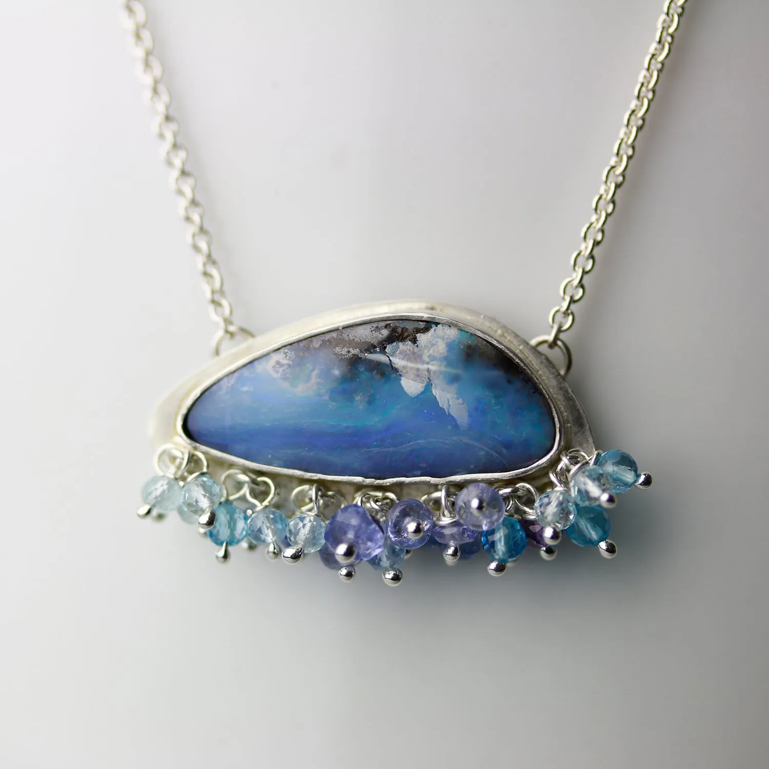 SOLD  Blue Skies and Fluffy Clouds Boulder Opal with Fringe