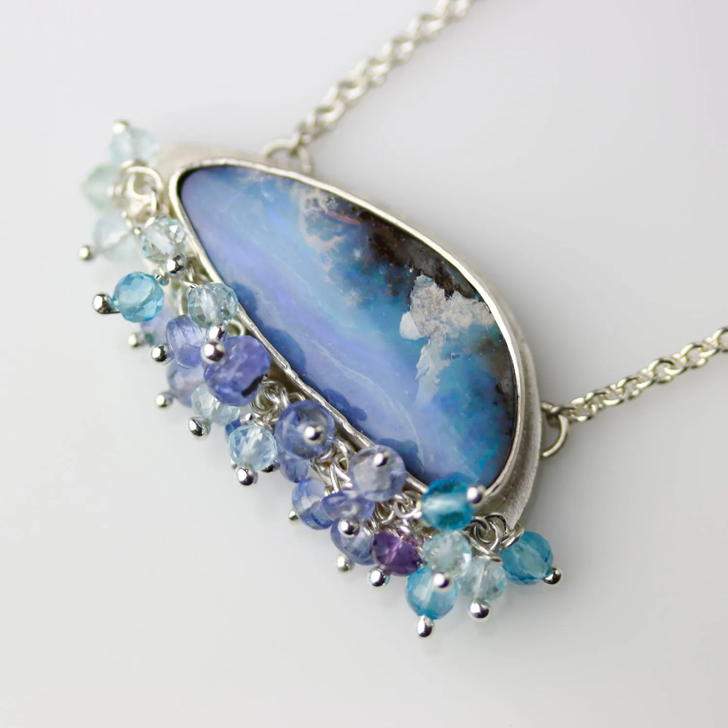SOLD  Blue Skies and Fluffy Clouds Boulder Opal with Fringe