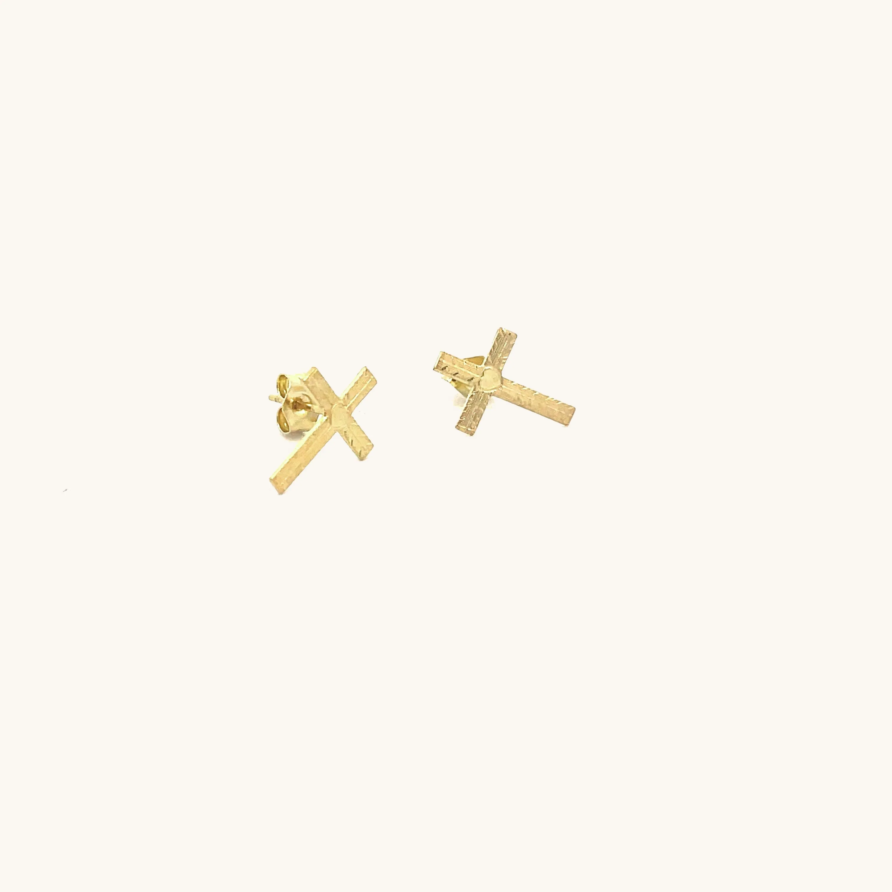 SOLID 14K YELLOW GOLD HEART DESIGN CROSS EARRINGS