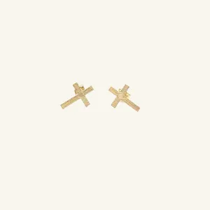 SOLID 14K YELLOW GOLD HEART DESIGN CROSS EARRINGS