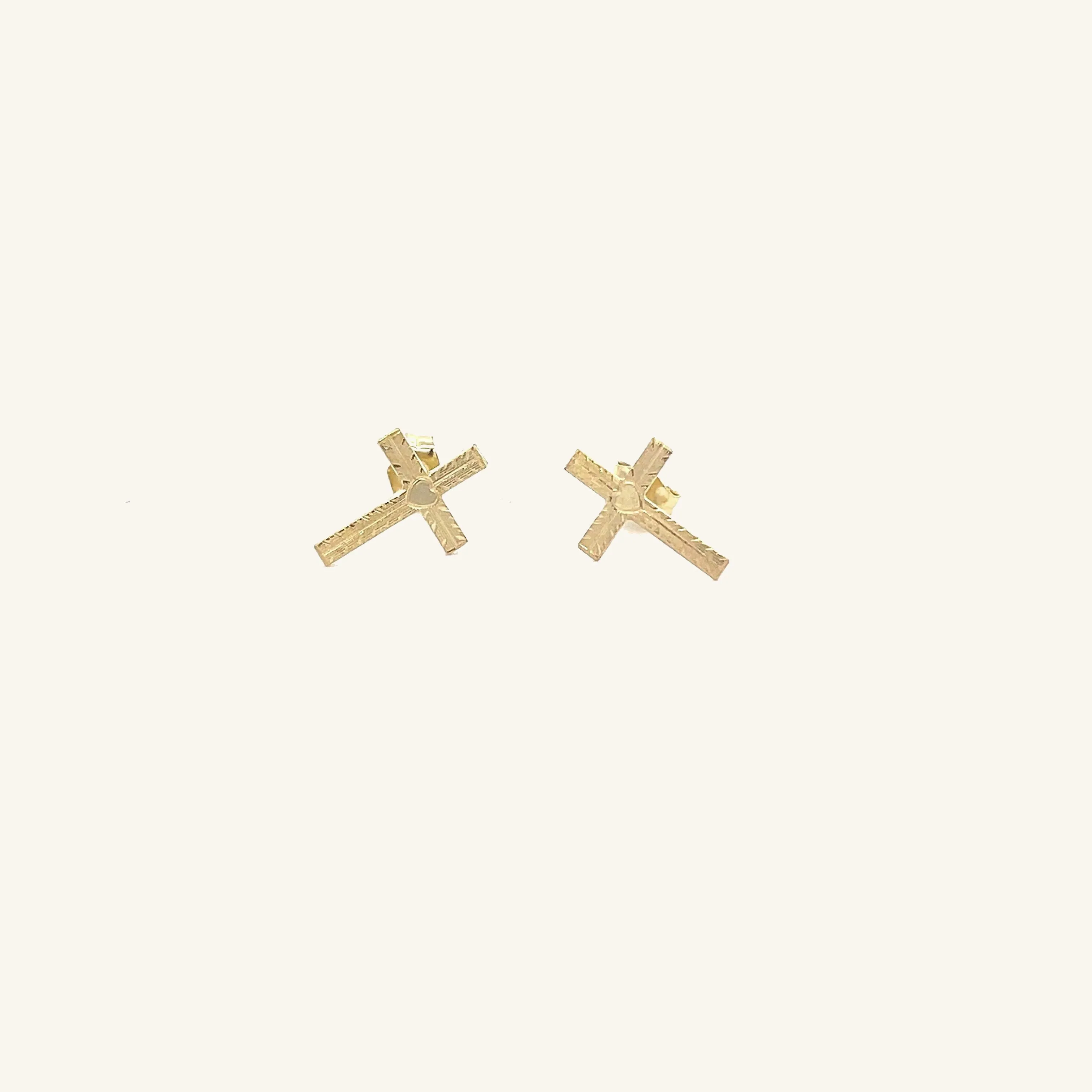 SOLID 14K YELLOW GOLD HEART DESIGN CROSS EARRINGS