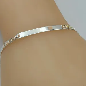 Solid 925 Sterling Silver. Curb Link ID Chain Bracelet - 4.5mm. Unisex