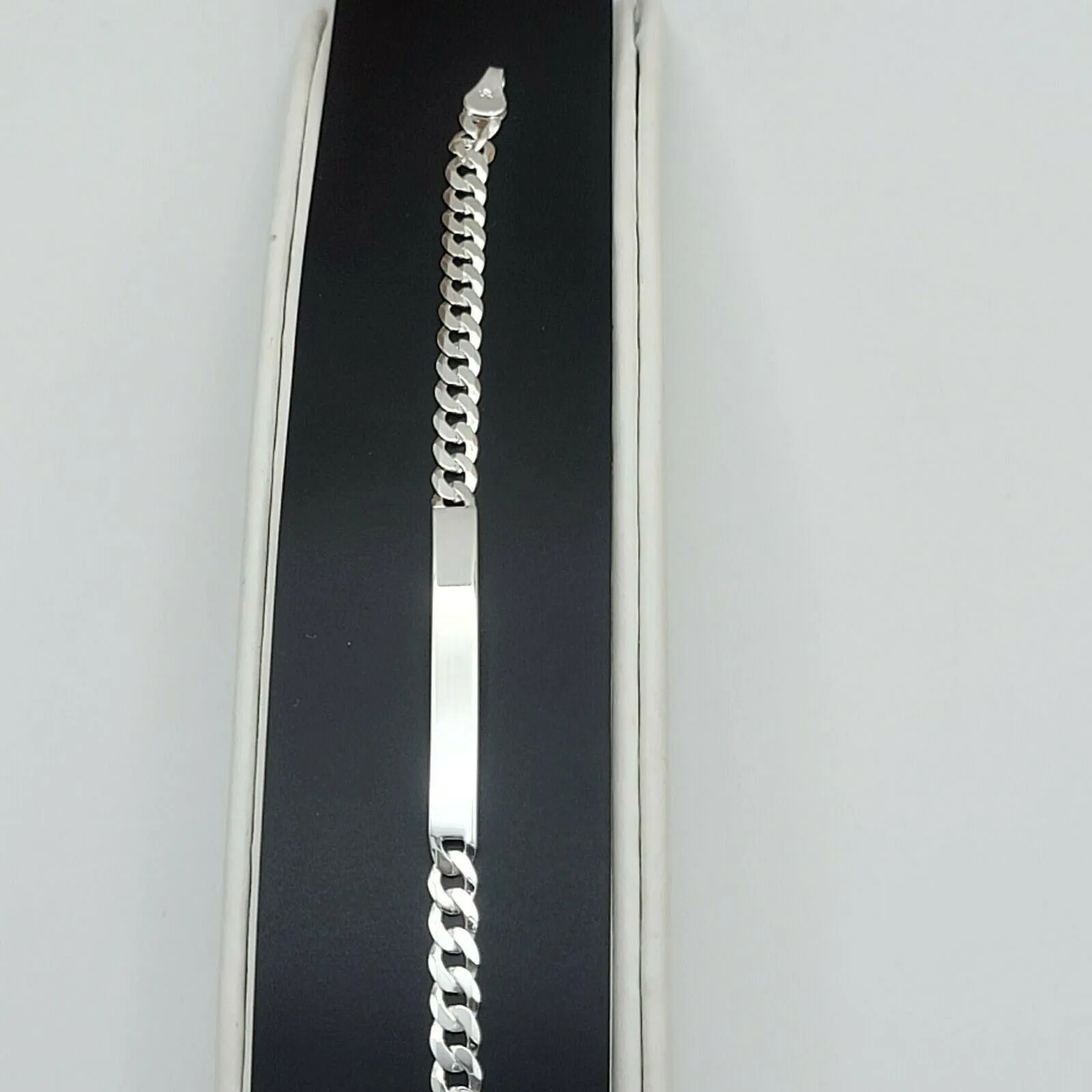 Solid 925 Sterling Silver. Curb Link ID Chain Bracelet - 4.5mm. Unisex