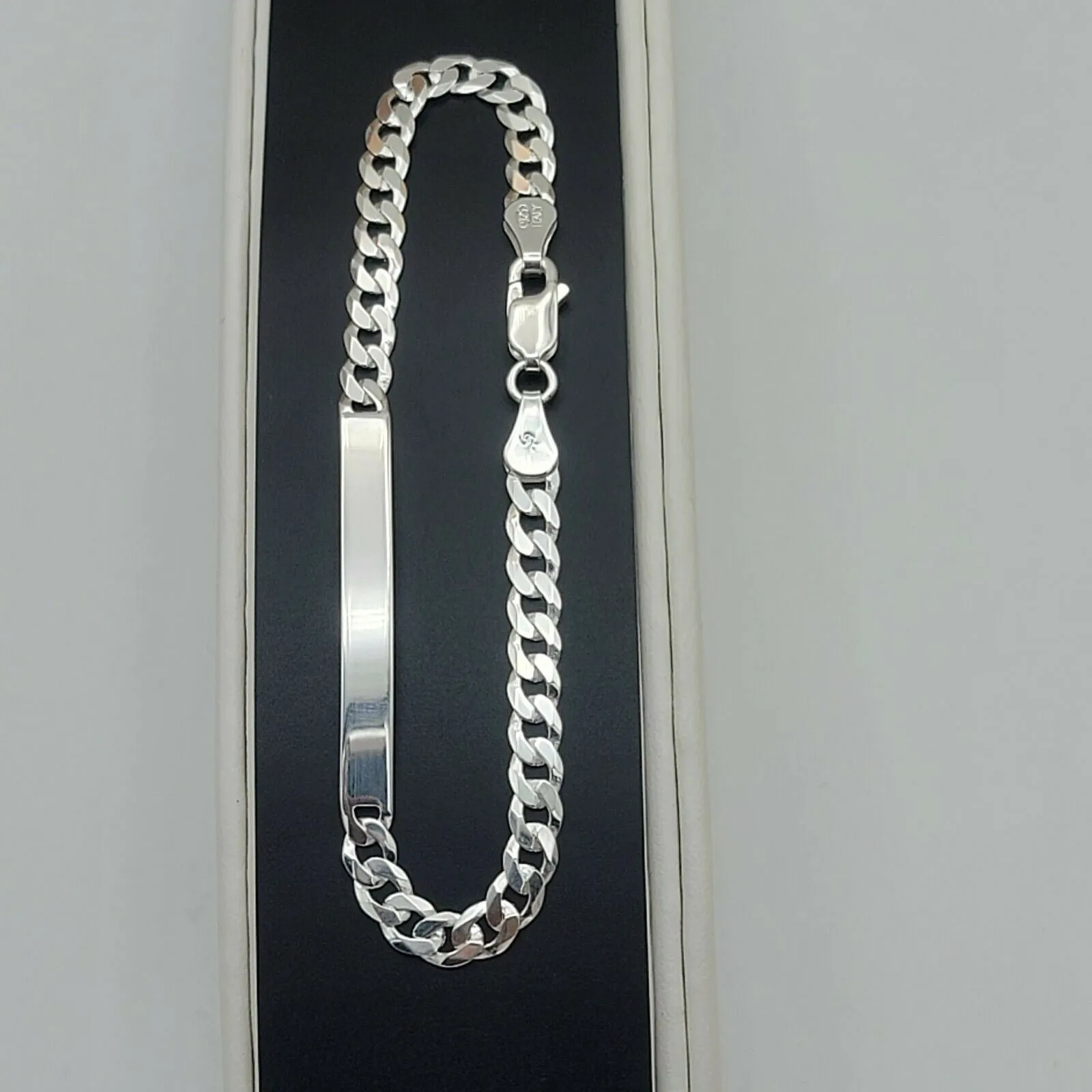 Solid 925 Sterling Silver. Curb Link ID Chain Bracelet - 4.5mm. Unisex