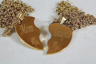 SOLID STAINLESS IPG GOLD PLATED THICK MOM DAUGHTER SPLIT HEART NECKLACES
