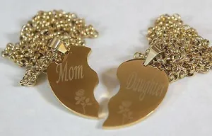 SOLID STAINLESS IPG GOLD PLATED THICK MOM DAUGHTER SPLIT HEART NECKLACES
