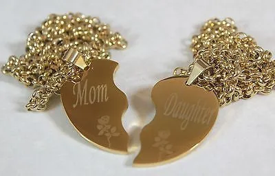 SOLID STAINLESS IPG GOLD PLATED THICK MOM DAUGHTER SPLIT HEART NECKLACES