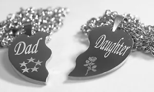 SOLID STAINLESS STEEL DAD  DAUGHTER  SPLIT HEART NECKLACES LOVE FREE ENGRAVING