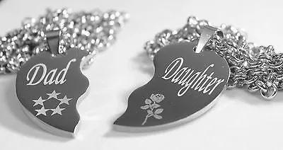 SOLID STAINLESS STEEL DAD  DAUGHTER  SPLIT HEART NECKLACES LOVE FREE ENGRAVING