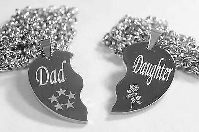 SOLID STAINLESS STEEL DAD  DAUGHTER  SPLIT HEART NECKLACES LOVE FREE ENGRAVING