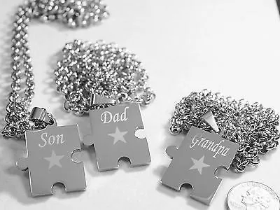 SON DAD GRANDPA PUZZLE PIECE SOLID STAINLESS STEEL ROLO  CHAIN NECKLACE