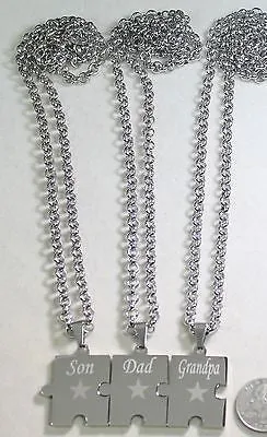 SON DAD GRANDPA PUZZLE PIECE SOLID STAINLESS STEEL ROLO  CHAIN NECKLACE