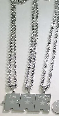 SON DAD GRANDPA PUZZLE PIECE SOLID STAINLESS STEEL ROLO  CHAIN NECKLACE