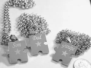 SON DAD GRANDPA PUZZLE PIECE SOLID STAINLESS STEEL ROLO  CHAIN NECKLACE
