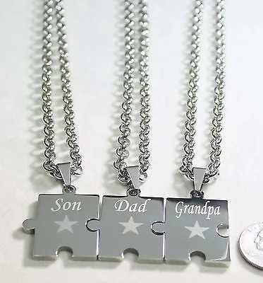 SON DAD GRANDPA PUZZLE PIECE SOLID STAINLESS STEEL ROLO  CHAIN NECKLACE