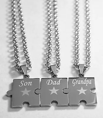 SON DAD GRANDPA PUZZLE PIECE SOLID STAINLESS STEEL ROLO  CHAIN NECKLACE