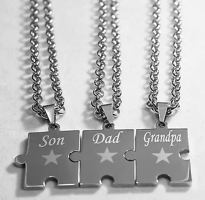 SON DAD GRANDPA PUZZLE PIECE SOLID STAINLESS STEEL ROLO  CHAIN NECKLACE