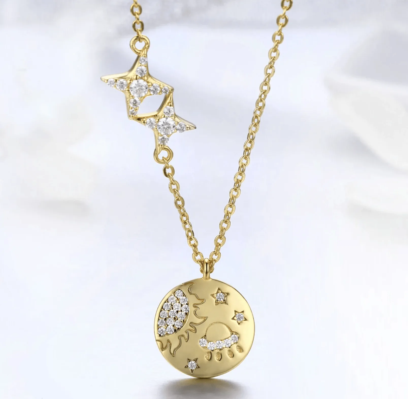 Space Necklace | Solar Eclipse Charge | 14K Gold Vermeil