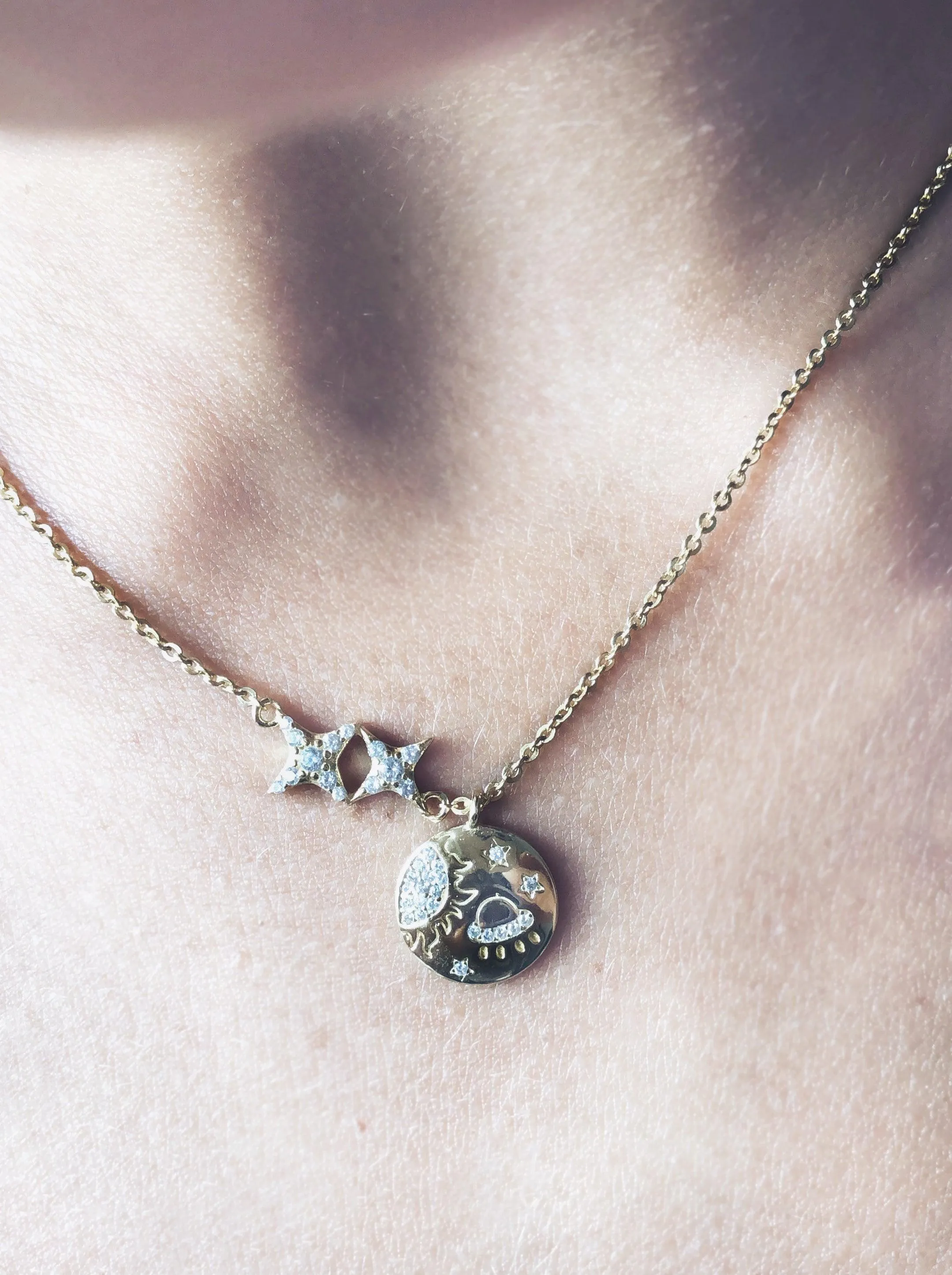Space Necklace | Solar Eclipse Charge | 14K Gold Vermeil