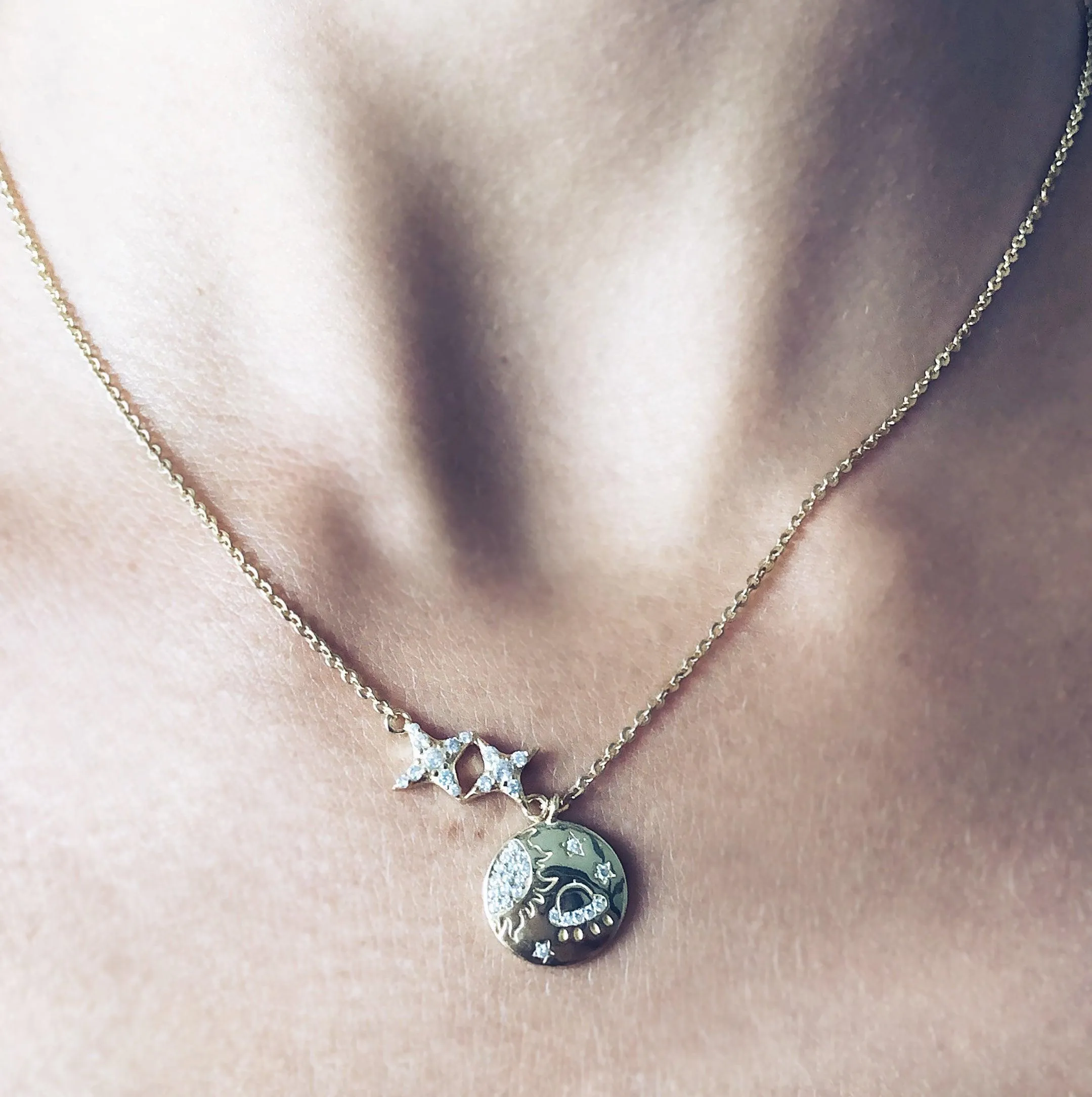 Space Necklace | Solar Eclipse Charge | 14K Gold Vermeil