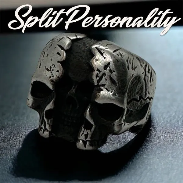 Split Personality Skull Ring (#697silver/black)