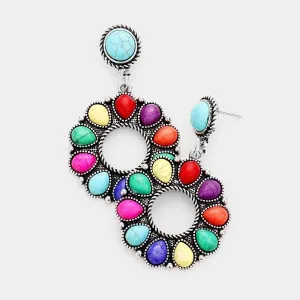 Squash Bottom Multi-Color Stone Western Earrings