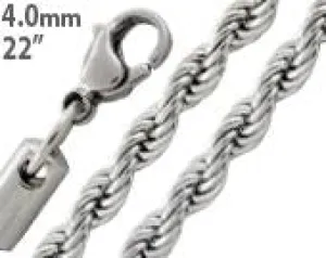 Stainless Steel 22" Rope Chain Necklace 4.0 MM