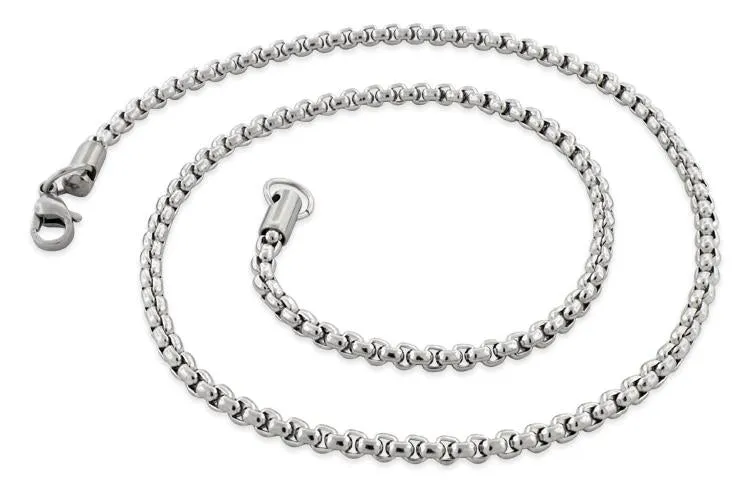 Stainless Steel 22" Round Box Chain Necklace 3.5 MM