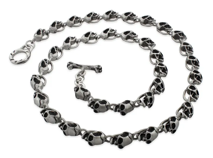 Stainless Steel 30" Gun Metal Alien Skull Link Necklace