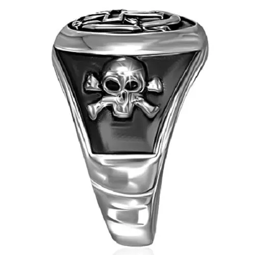 Stainless Steel 316L Latin Cross Pirate Skull Crossbones Ring