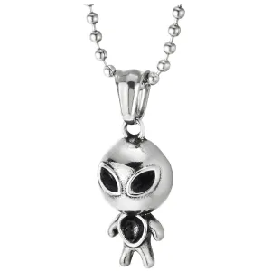 Stainless Steel Alien Pendant Necklace for Men Women, Polished, 23.6 Inches Ball Chain, Cute