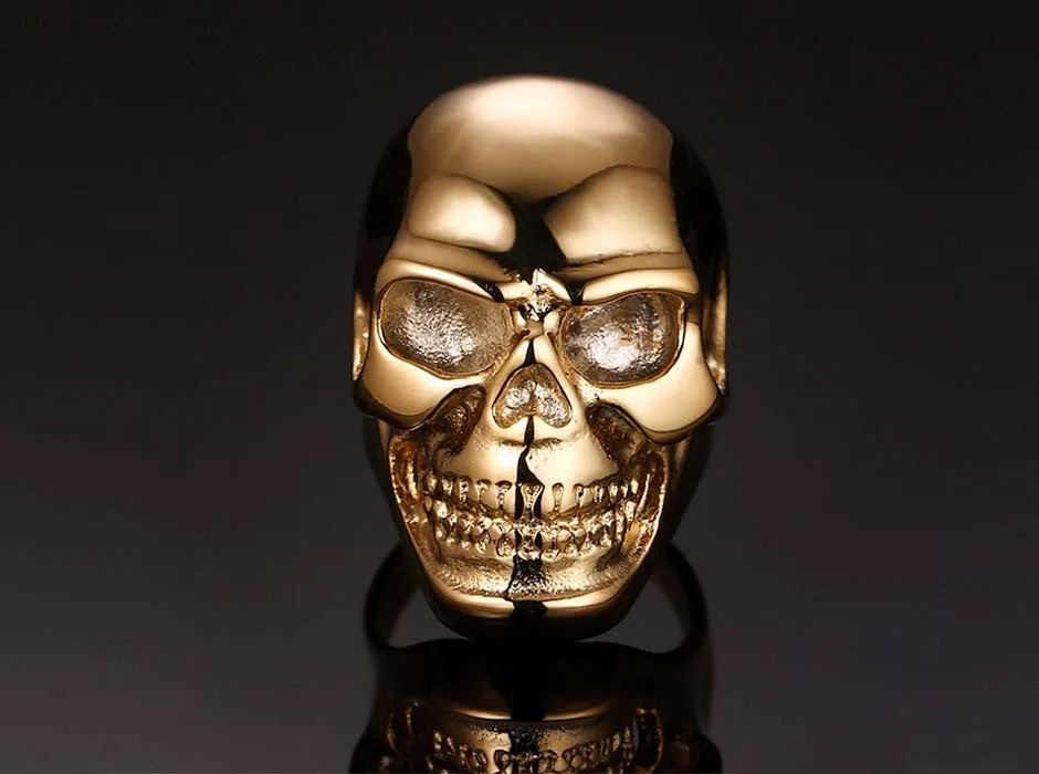 Stainless Steel Black and Gold Skull Rings