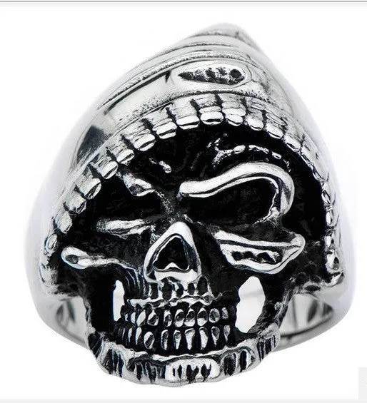 Stainless Steel Black Oxidized Skull with Hood Ring