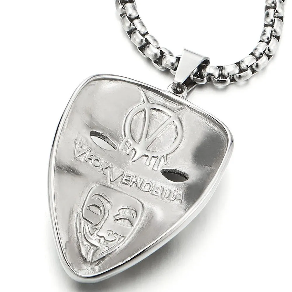 Stainless Steel Clown Mask Pendant Necklace for Men Women with 30 inches Wheat Chain