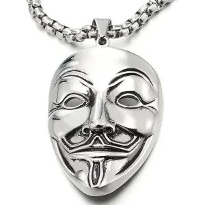 Stainless Steel Clown Mask Pendant Necklace for Men Women with 30 inches Wheat Chain